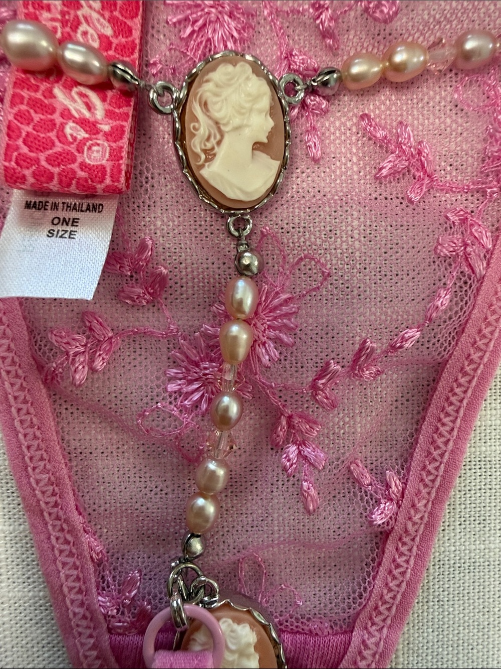 Pink pearl cameo G string